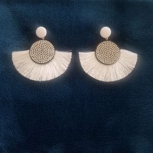White  Fringe earrings W/ Rhinestones